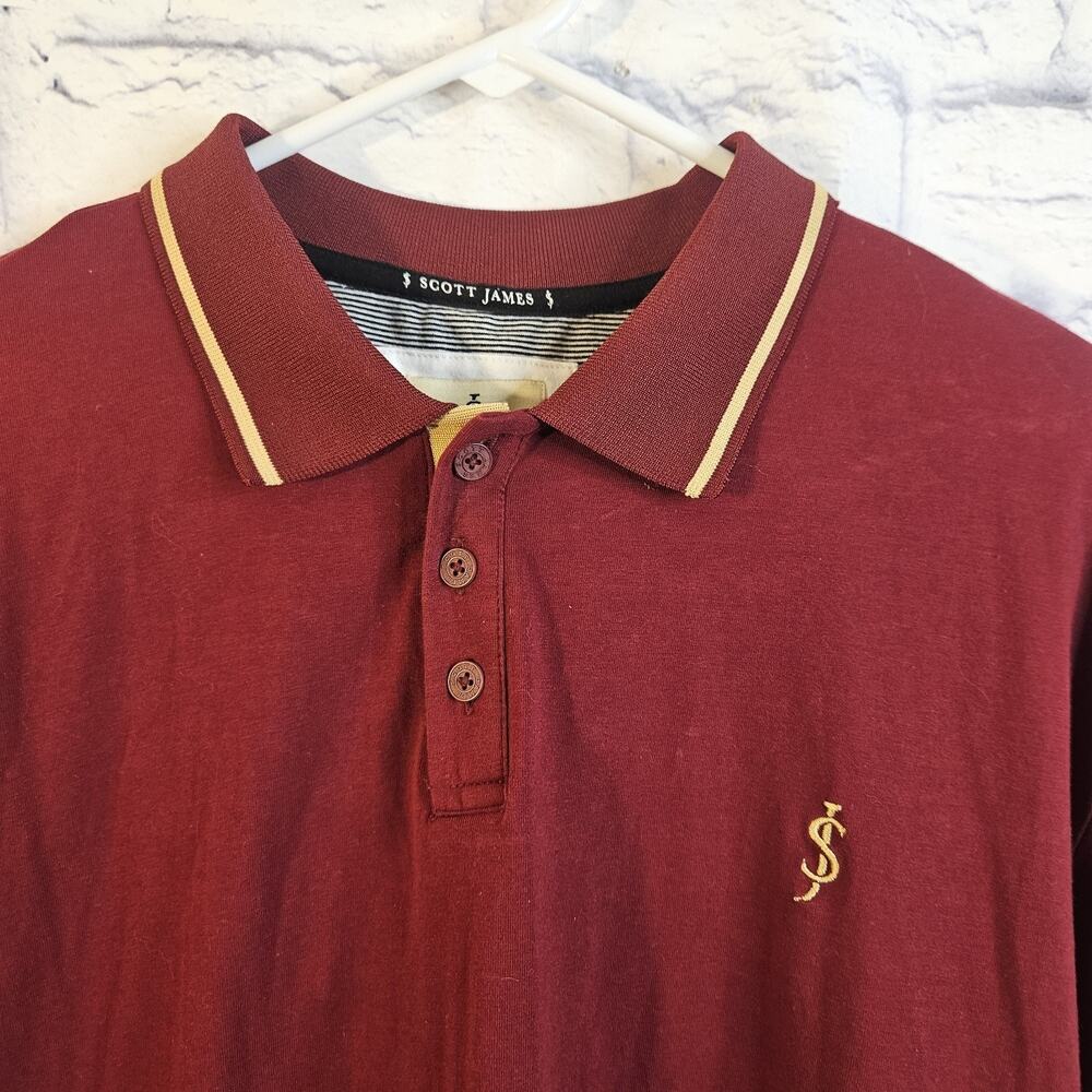 Scott James Polo Shirt Mens XL Red Striped Collar Short Sleeve Casual Prep - Picture 2 of 5